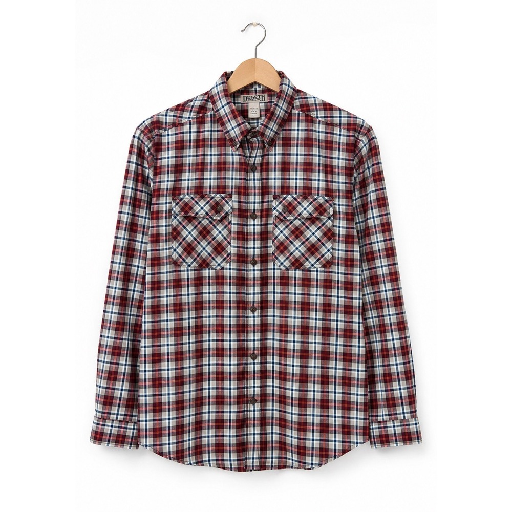 Duluth Trading Co Button Down Shirt Mens Large Red Plaid Flap Pockets Rugged
